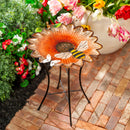 Pollinator Garden Birdbath, Metal Sunflower & Bee, 16.5", With Stand