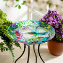 Pollinator Garden Birdbath, Glass Hummingbird, 18"