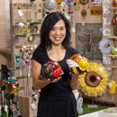 Pollinator Garden Statue, LED Resin Ladybug & Bee With Orb, 6"H