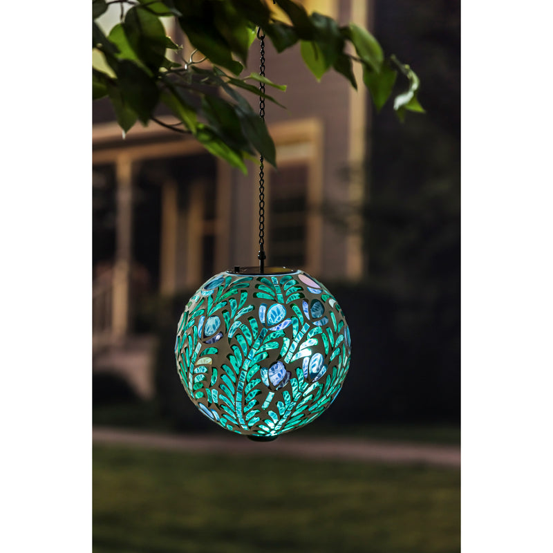 Evergreen Gazing Ball,8" Solar Hanging Mosaic Gazing Ball, Peacock,7.87x7.87x7.87 Inches
