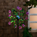 Pollinator Garden Wind Spinner, Solar Metal Green Hummingbird & Flowers, 74"H