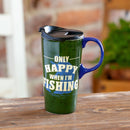Ceramic Perfect Travel Cup, 17oz, w/ Gift Box, Only Happy When I'm Fishing