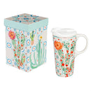 Ceramic Travel Cup, 17 OZ. ,w/box, Desert Cacti Floral