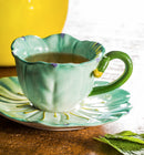 Ceramic Flower Cup and Saucer, 4 OZ., Set of 2,3mss002