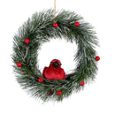 Holiday Poinsettia Ornament Natural Fiber Cardinal on Artificial Wreath, 6"L, Asst of 2