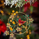 Holiday Poinsettia Hanging Décor Cardinal on Branch with Gem, Metal and Acrylic, 8.75"H
