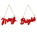 Wood Sentiment Ornament, 2 Asst: Merry/Bright