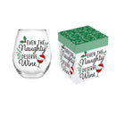 Christmas Vacation Wine Glass Stemless Glass, Naughty, 17oz, Gift Box