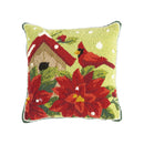 Indoor/Outdoor  Poinsettia/Cardinal Hooked Polypropylene Throw Pillow 18"x18"
