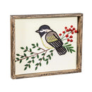 Woodland Storybook Wall Decor, Wood & Textile, Beaded Chickadee, 11" L x 9" H