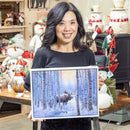 Woodland Storybook Wall Decor, LED Canvas with White Frame, Moose, 16" L x 12" H