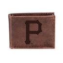 Pittsburgh Pirates Bi-Fold Wallet Brown 100% Genuine Leather