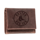 Boston Red Sox Tri-Fold Wallet Brown 100% Genuine Leather