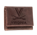 University of Virginia, Tri-Fold Wallet, Brown, CH, 100% Genuine Leather