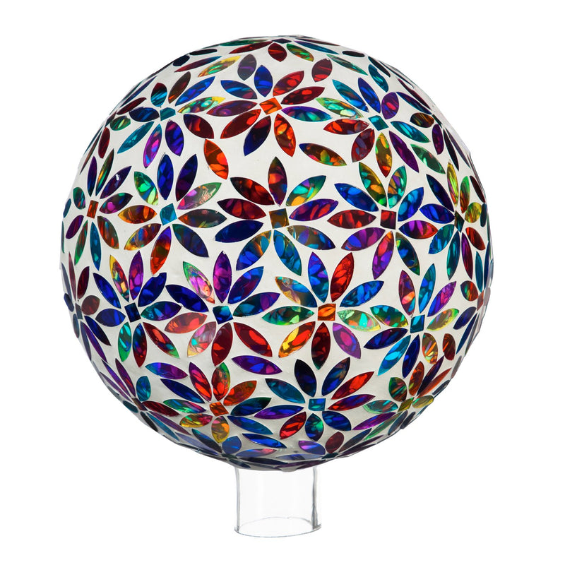 Evergreen Gazing Ball,10" Mosaic Glass Gazing Ball, Multicolored Flowers,9.84x9.84x11.8 Inches