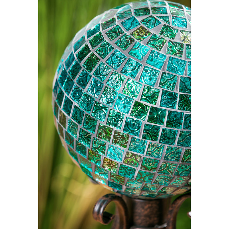 Evergreen Gazing Ball,10" Mosaic Glass Gazing Ball, Turquoise Mosaic,9.84x9.84x11.8 Inches