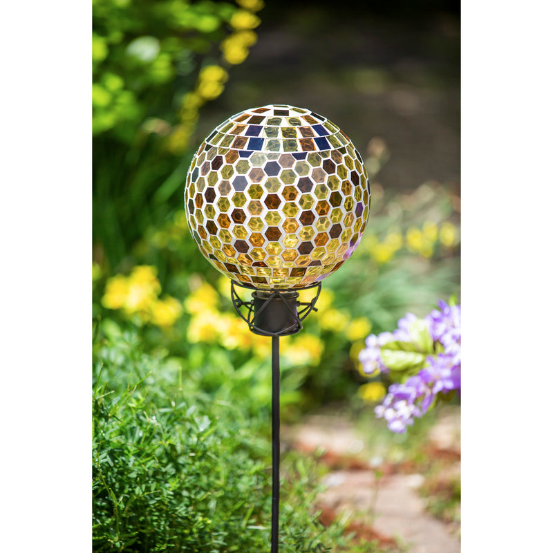 Evergreen Gazing Ball,10" Mosaic Glass Gazing Ball, Honeycomb,10x10x11.81 Inches