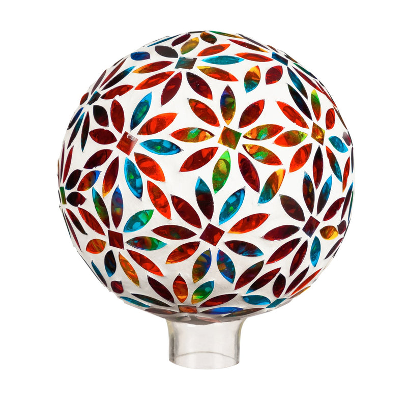 Evergreen Gazing Ball,8" Mosaic Glass Gazing Ball, Bright Flowers,7.87x7.87x9.84 Inches
