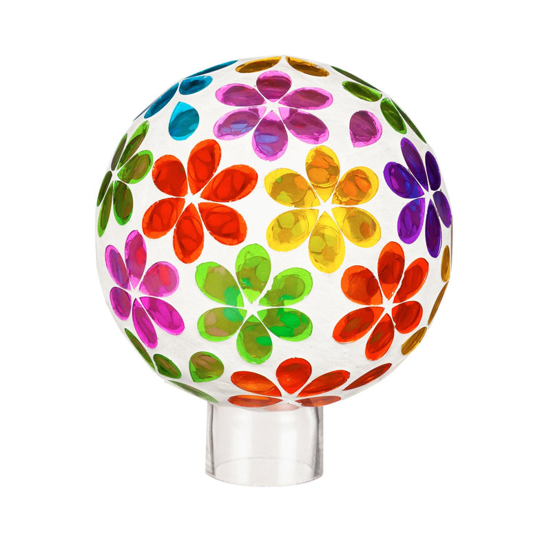Evergreen Gazing Ball,6" Mosaic Glass Gazing Ball, Bright Floral,5.91x5.91x7.48 Inches