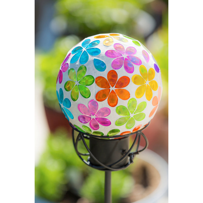 Evergreen Gazing Ball,6" Mosaic Glass Gazing Ball, Bright Floral,5.91x5.91x7.48 Inches