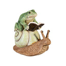 Pollinator Garden Statue, Resin Reading Frog Sitting On Snail & Turtle, 7"H