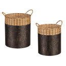Black Iron Basket with Rattan Stitch Top, Nested Set of 2