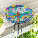 Pollinator Garden Birdbath, Stained Glass Dragonfly Birdbath, 18"