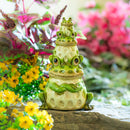Pollinator Garden Statue, Ceramic Stacked Frog Statue, 10.5"H