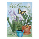 Pollinator Garden Watering Can & Plants Suede House Flag