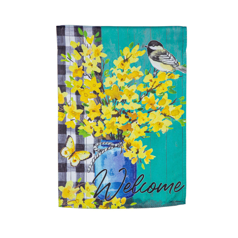 Evergreen Flag,Spring Forsythia Suede House Flag,0.2x29x43 Inches