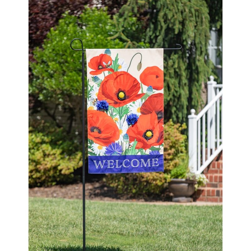 Evergreen Flag,Poppies Welcome Garden Linen Flag,0.2x12.5x18 Inches