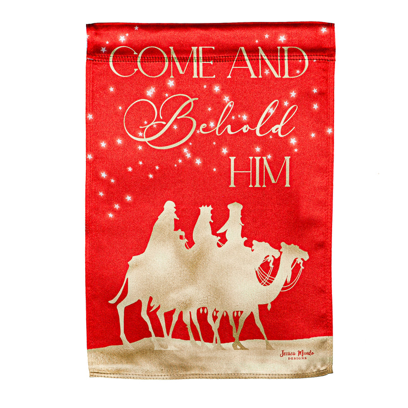 Evergreen Flag,Red and Gold Christmas Night Garden Lustre Front & Back Flag,12.5x18x0.05 Inches