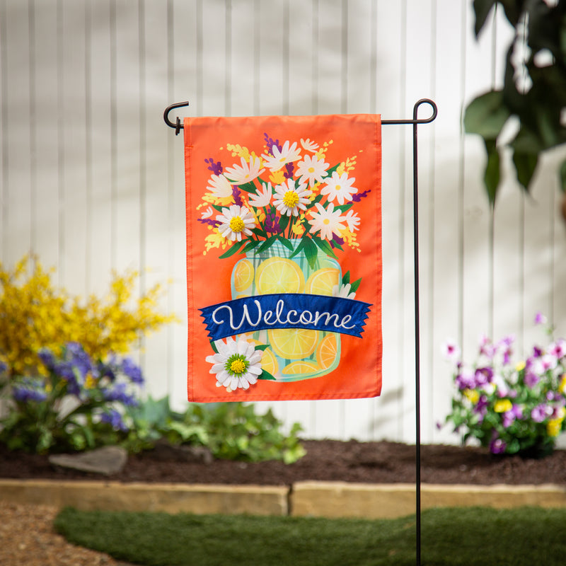 Evergreen Flag,Jar of Lemons and Florals Applique Garden Flag,0.2x12.5x18 Inches