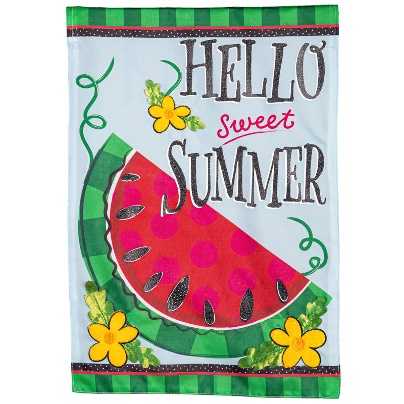 Evergreen Flag,Hello Sweet Summer Applique Garden Flag,12.5x0.2x18 Inches