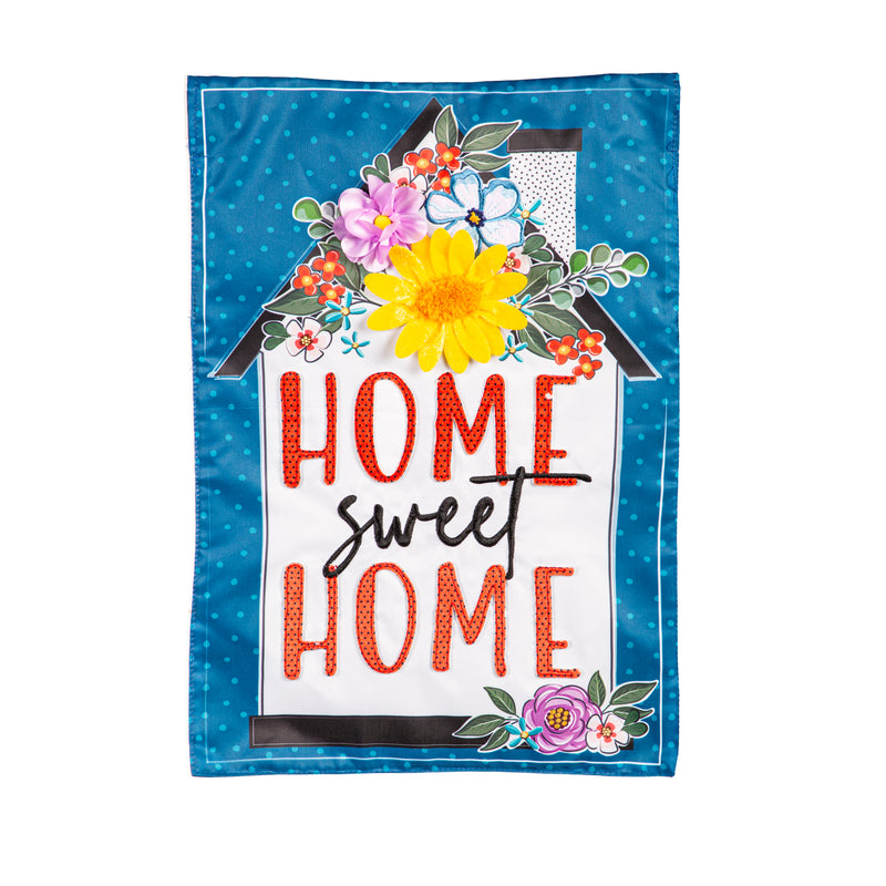 Evergreen Flag,Floral Home Sweet Home Applique Garden Flag,12.5x0.2x18 Inches