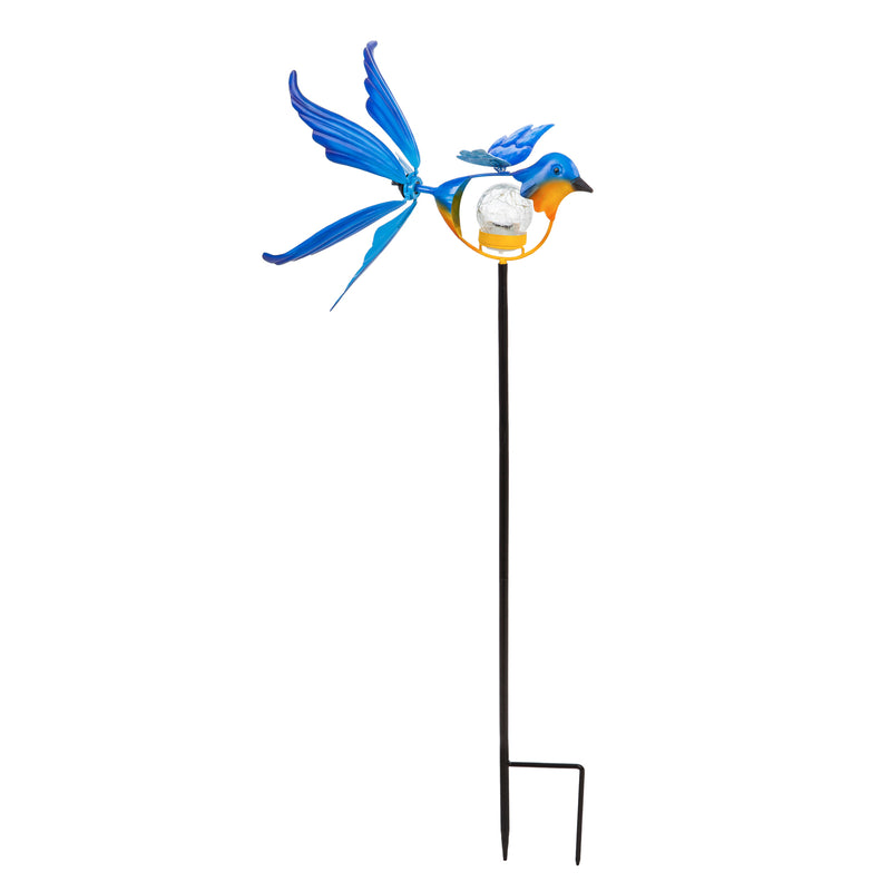 Evergreen 38"H Solar Blue Bird Staked Wind Spinner, 11''x 12'' x 38'' inches