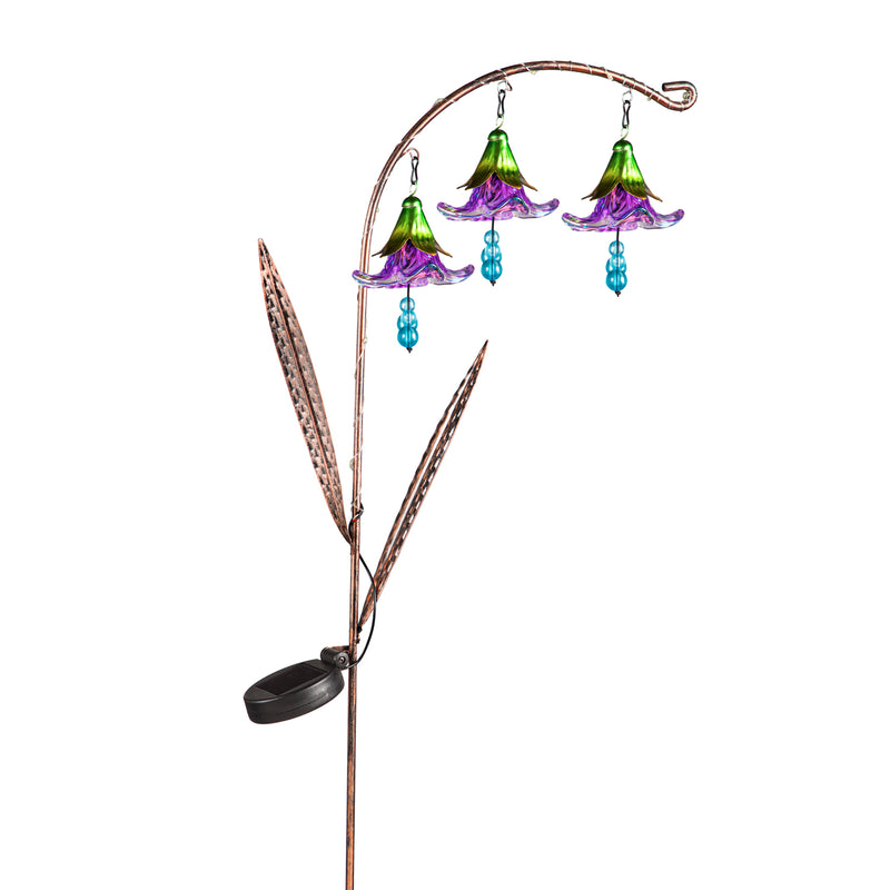 42"H Twinkling Light Solar Garden Stake, Trio of Glass Flowers, 2 Asst, 13"x3.5"x42"inches