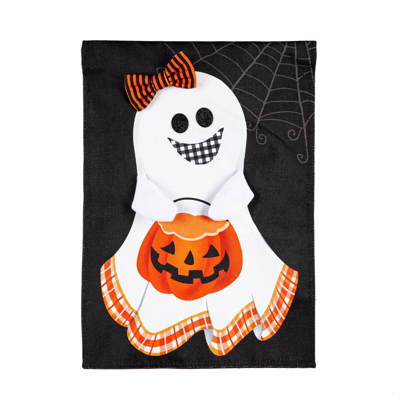 Girl and Boy Ghost Reversible Burlap House Flag