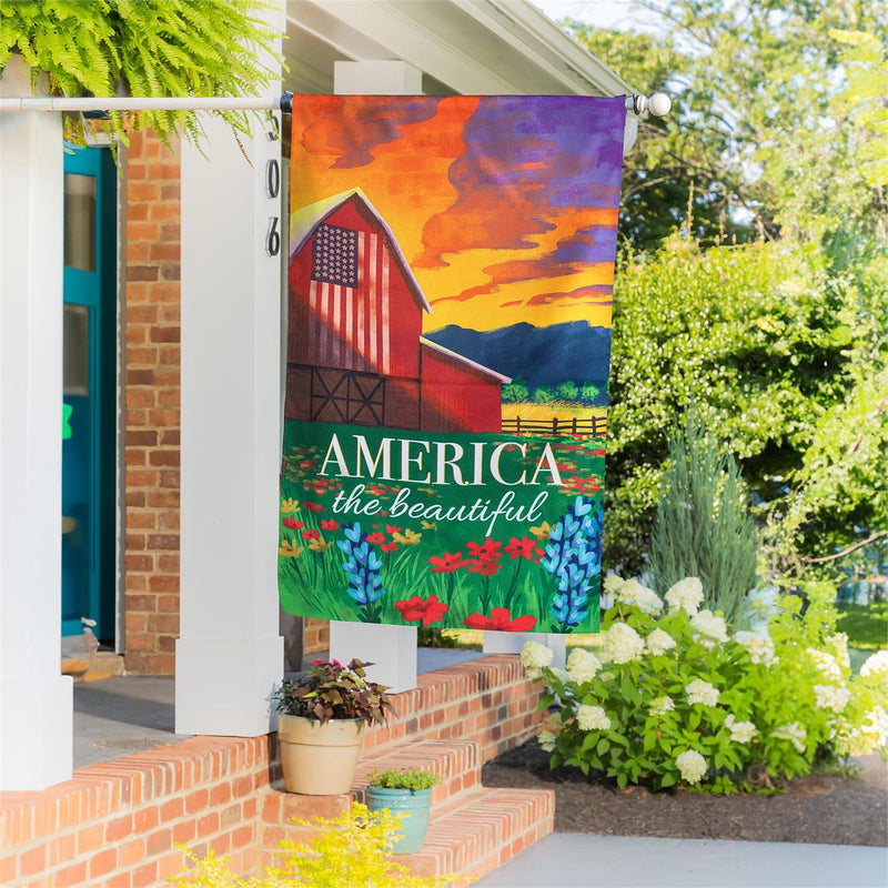 America The Beautiful Burlap House Flag