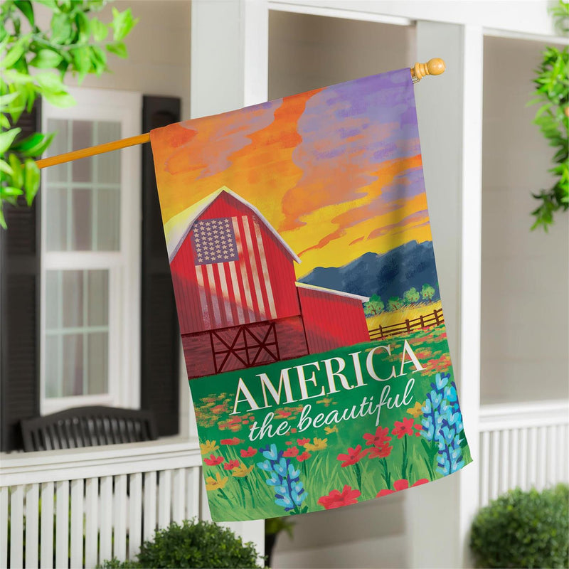 America The Beautiful Burlap House Flag