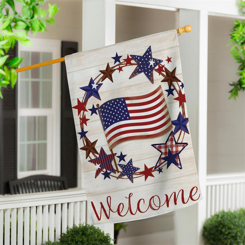 Americana Star Wreath Burlap House Flag