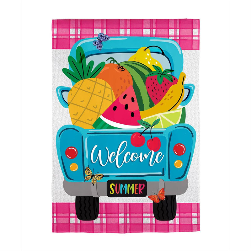 Fruity Truck Burlap House Flag