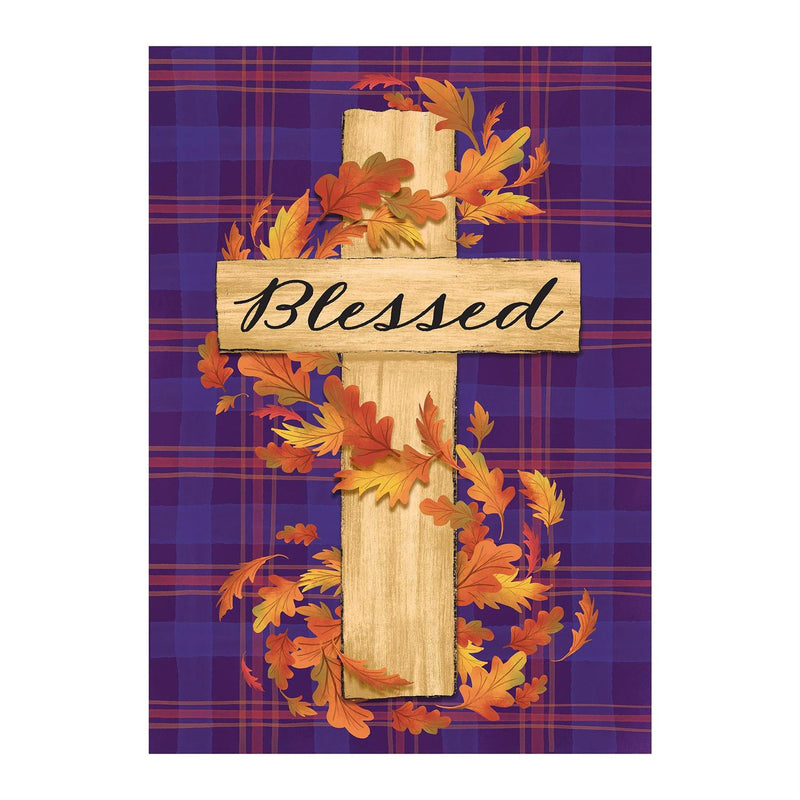 Blessed Cross Burlap House Flag