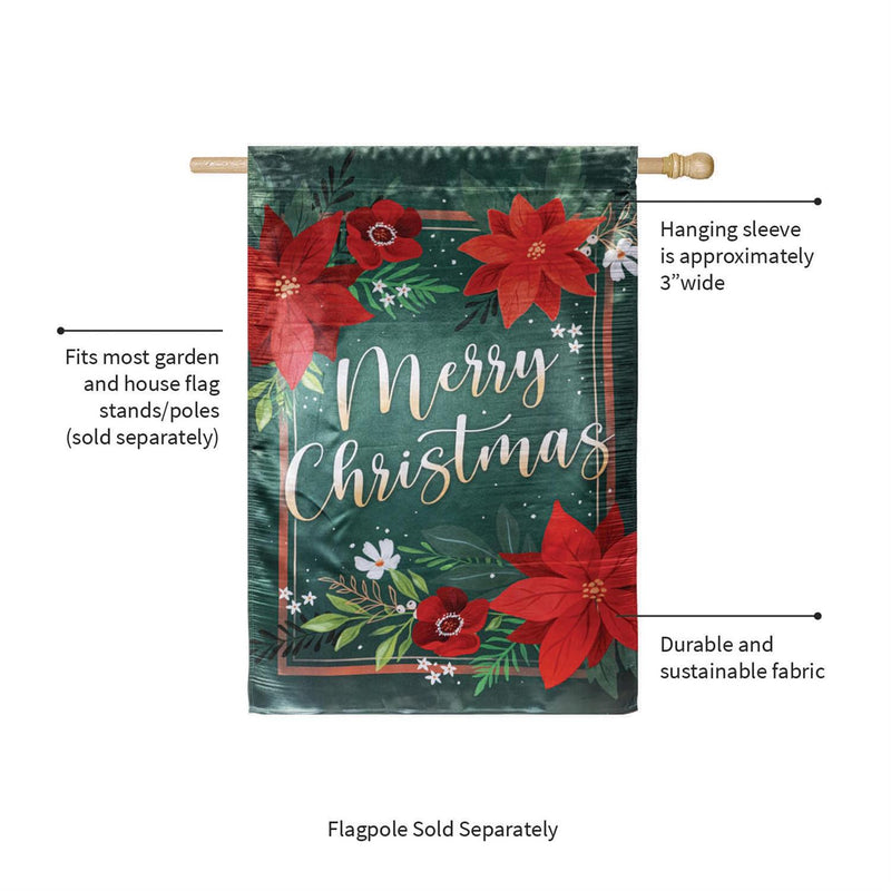 Floral Merry Christmas Lustre  House Flag