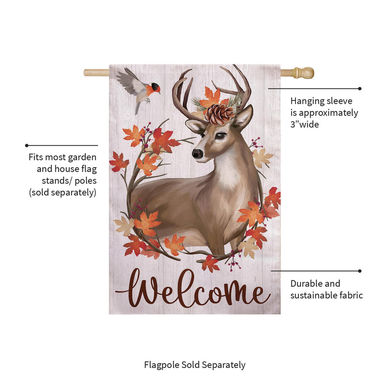 Autumn Deer Wreath Moire House Flag