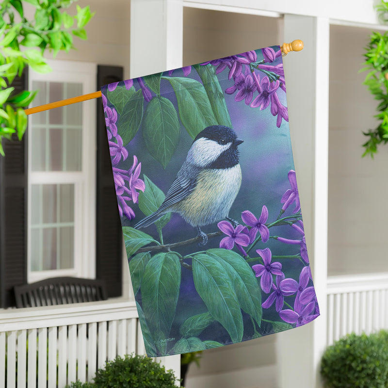 Chickadee on Lilac Suede House Flag