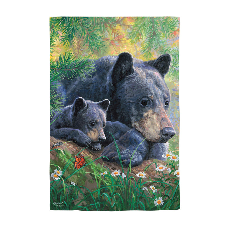 Mom and Baby Bear in the Meadow Suede House Flag