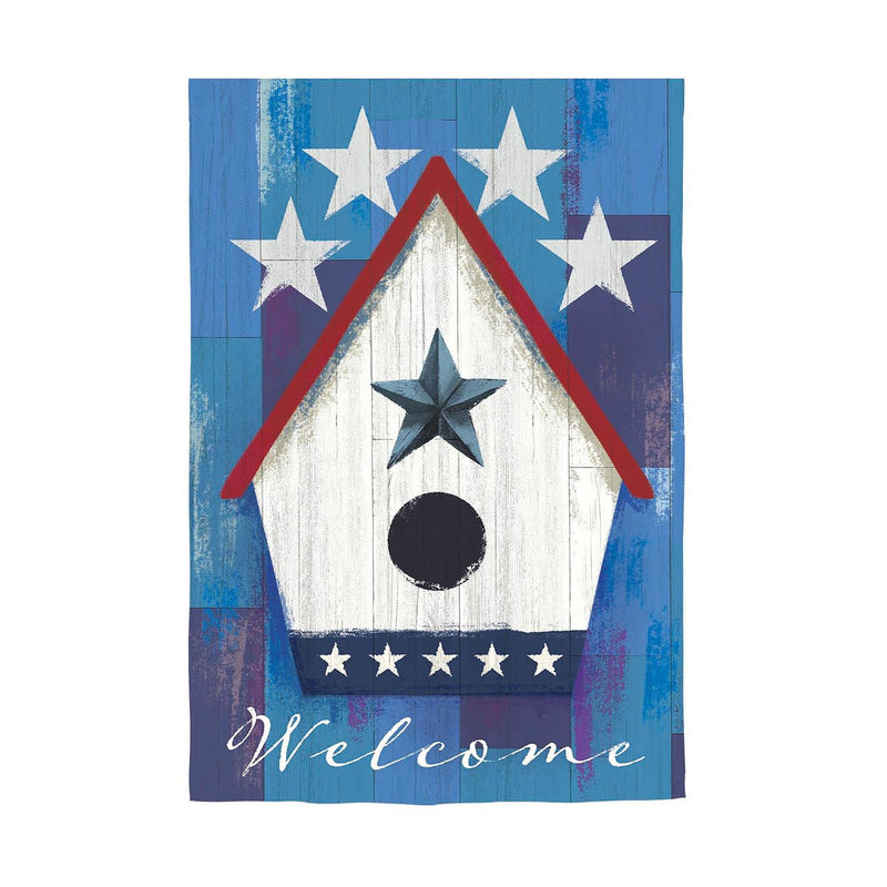 Patriotic Birdhouse Suede House Flag