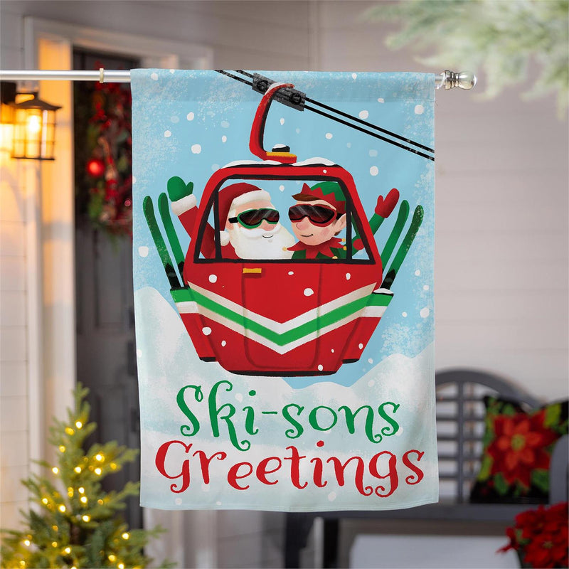 Christmas Skiing Suede House Flag Double Sided