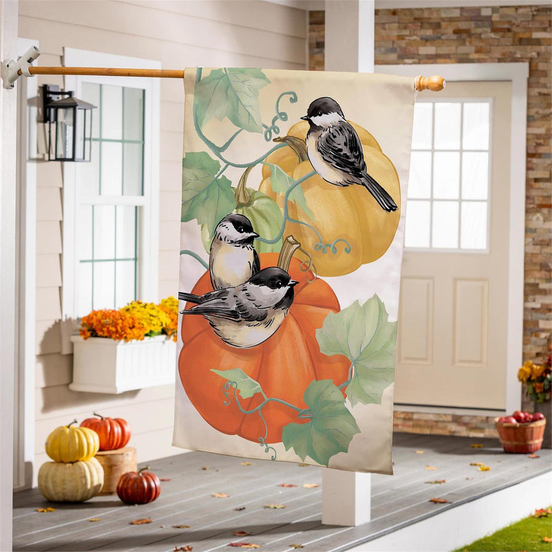 Chickadee Pumpkin Vine Suede House Flag